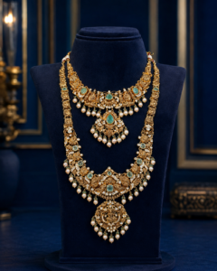 Royal Emerald Pearl Heritage Necklace Set