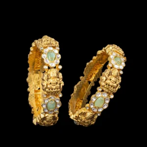 Temple Deity Emerald Diamond Gold Bangles