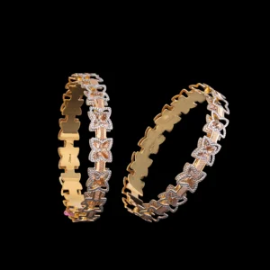 Diamond Floral Two Tone Gold Bangles
