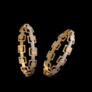Geometric Diamond Two Tone Gold Bangles
