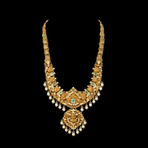 Bridal Temple Gold Haram with Pearl Drop Pendant