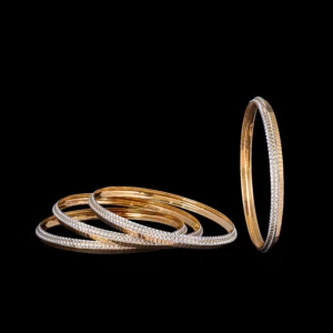 Two Tone Diamond Line Gold Bangles