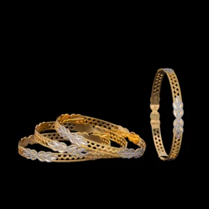 Two Tone Leaf Pattern Gold Bangles