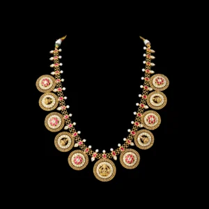 Ruby Emerald Disc Motif Gold Haram