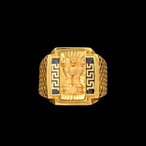 Men’s Ashoka Lion Capital Gold Ring with Black Enamel
