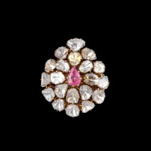 Polki Diamond Ruby Cluster Gold Ring