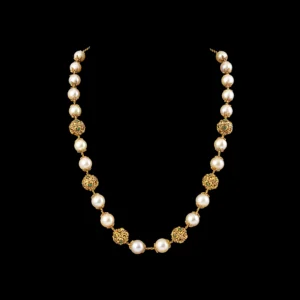 Pearl Gold Bead Necklace with Textured Spacers