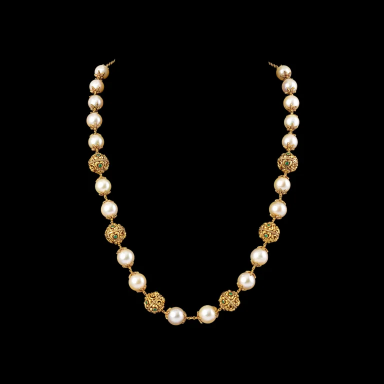 Pearl Gold Bead Necklace with Textured Spacers