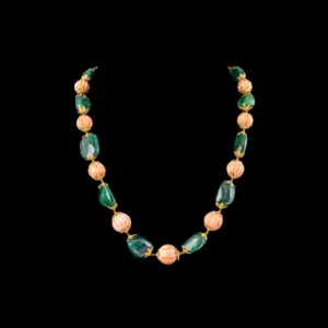 Emerald Bead and Pearl Gold Necklace