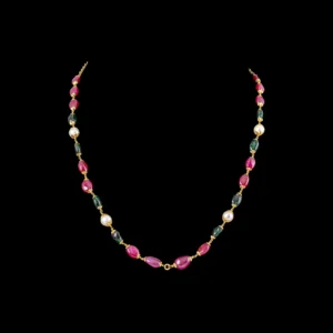 Ruby Emerald Bead Gold Necklace