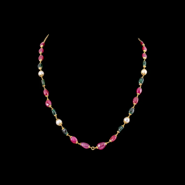 Ruby Emerald Bead Gold Necklace
