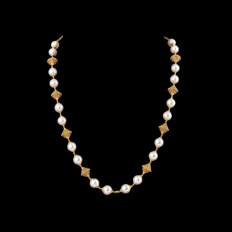 Pearl Gold Necklace with Geometric Spacers