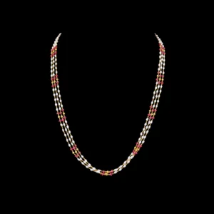 Layered Pearl Gold Necklace with Ruby Accents