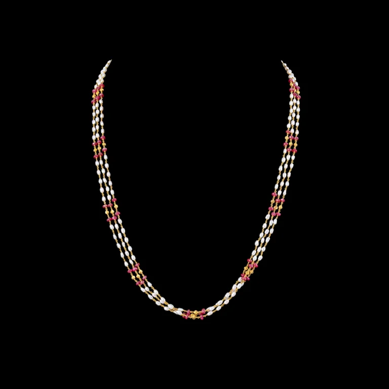 Layered Pearl Gold Necklace with Ruby Accents