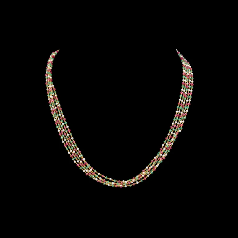 Ruby Emerald Multi Strand Pearl Gold Necklace