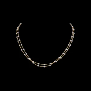 Double Strand Delicate Pearl Gold Necklace