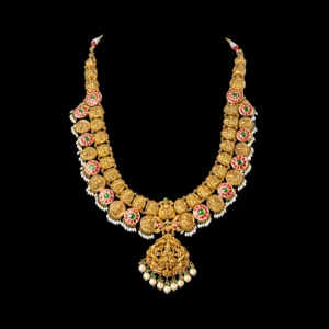 Lakshmi Coin Gold Haram with Ruby Emerald Details