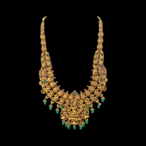 Antique Bridal Temple Gold Haram with Emerald Fringe