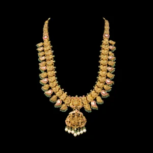 Traditional Mango Motif Gold Haram with Pearl Pendant