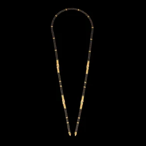 Traditional Black Beads Gold Mangalsutra with Decorative Spacers
