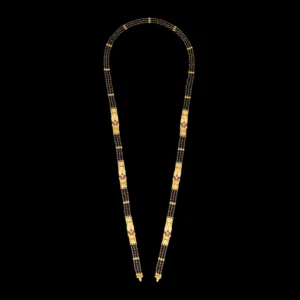 Long Black Beads Gold Mangalsutra with Patterned Gold Sections