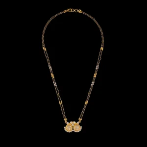 Floral Double Strand Black Beads Gold Mangalsutra