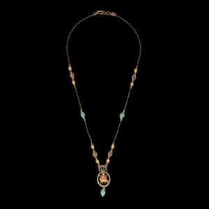 Emerald Drop Pendant Black Beads Gold Mangalsutra