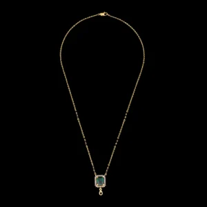Emerald Rectangle Pendant Black Beads Gold Mangalsutra