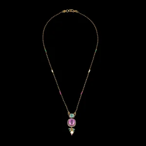 Gemstone Diamond Halo Black Beads Gold Mangalsutra