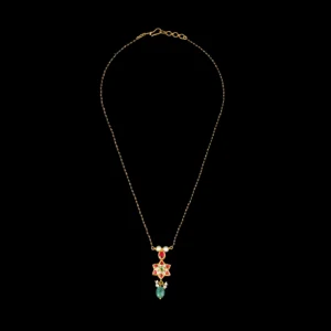 Ruby Emerald Floral Black Beads Gold Mangalsutra