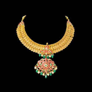 Ruby Emerald Bridal Gold Necklace with Statement Pendant
