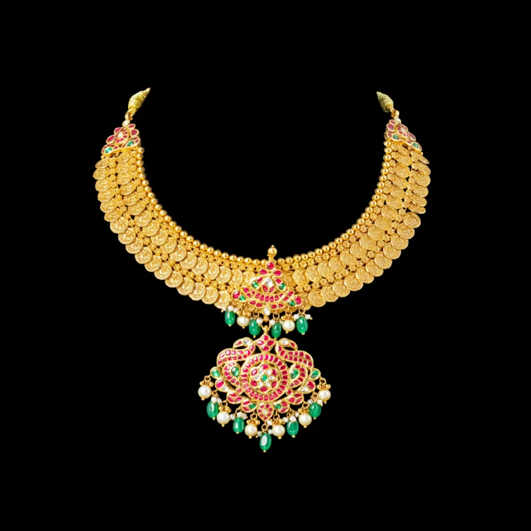 Ruby Emerald Bridal Gold Necklace with Statement Pendant