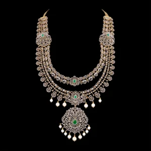Layered Emerald Diamond Haram with Statement Pendant