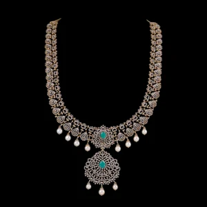 Paisley Emerald Diamond Haram with Pearl Fringe