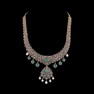 Emerald & Pearl Floral Lattice Diamond Haram