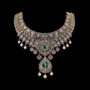 Emerald & Ruby Floral Diamond Bridal Necklace
