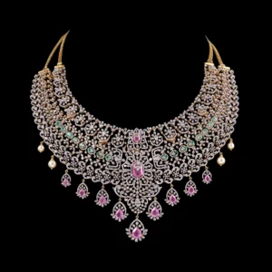 Ruby & Emerald Lace Diamond Statement Necklace