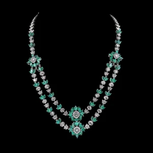 Long Emerald Floral Diamond Necklace