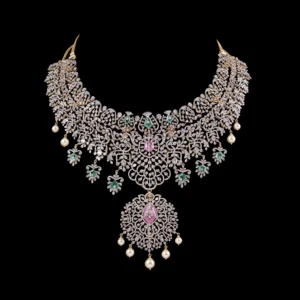 Ruby Emerald Diamond Statement Necklace with Pendant