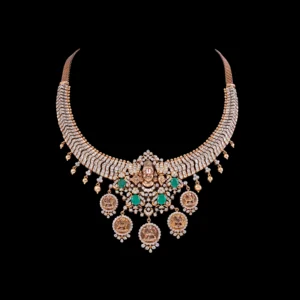 Balaji and Lakshmi Emerald Diamond Temple Necklace