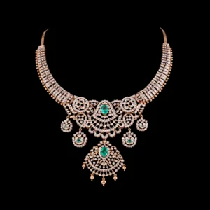 Emerald Chandbali Motif Diamond Necklace