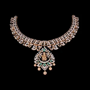Lakshmi Pendant Diamond Necklace with Emerald Accents