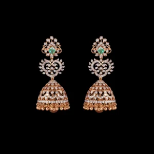 Emerald Diamond Lattice Jhumka Earrings