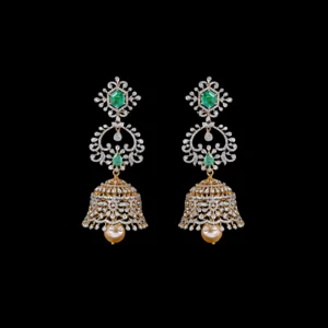 Geometric Emerald Diamond Jhumka Earrings
