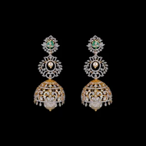 Emerald Floral Diamond Jhumka Earrings