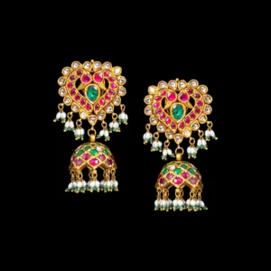 Ruby Emerald Diamond Bridal Gold Jhumka