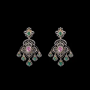 Ruby Emerald Diamond Chandelier Earrings