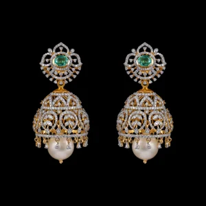 Emerald Centre Diamond Jhumka Earrings
