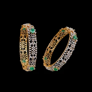 Floral Lattice Emerald Diamond Bangles