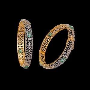 Openwork Emerald Accent Diamond Bangles